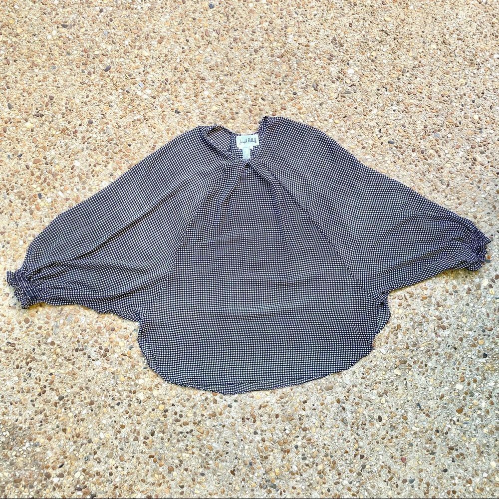 Joseph Ribkoff Black White Checkered Bat Wing Semi Sheer Blouse Size 10